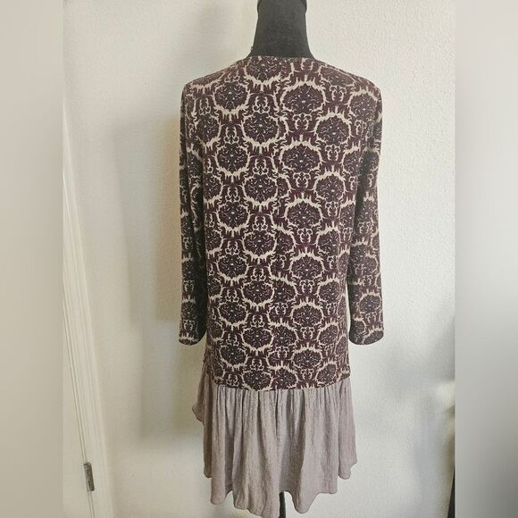 Paisley Vine Brown & Maroon Damask Printed Bohemian Dress Size M - Picture 4 of 4